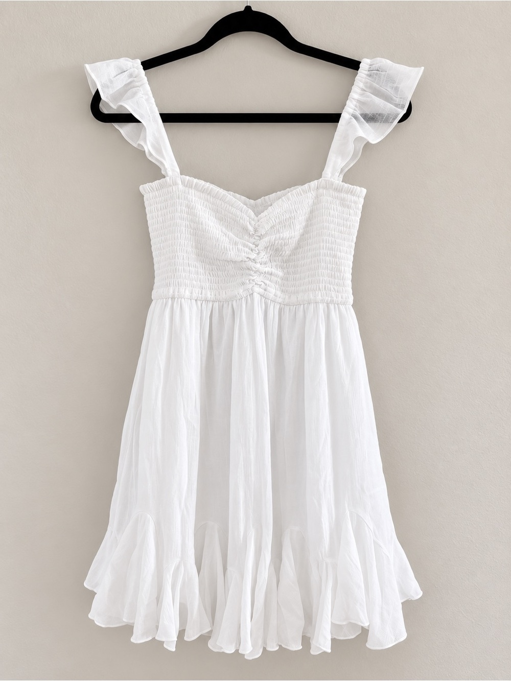 Aakaa White Ruffled Smocked Sundress